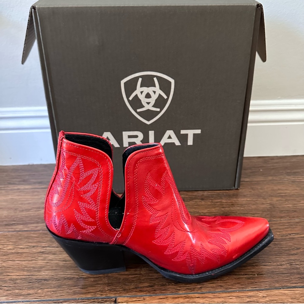 Ariat Red Leather Western Ankle Boots - Picture 2 of 5